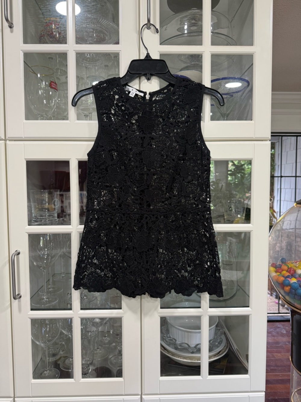 CAbi Black Crochet Lace Sleeveless Top
